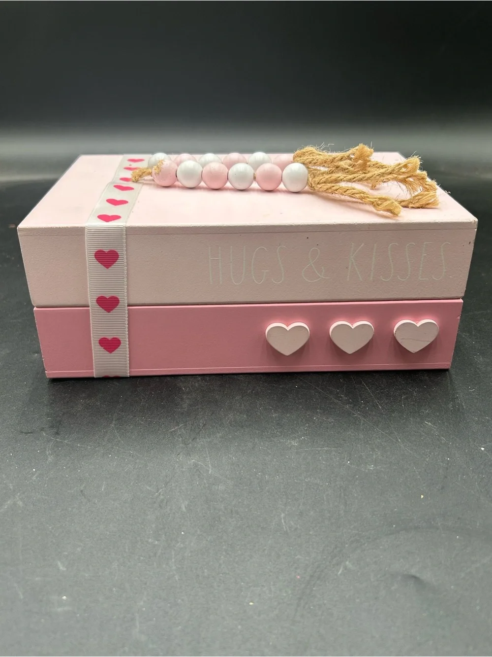 Rae Dunn valentine decor, hugs, kisses